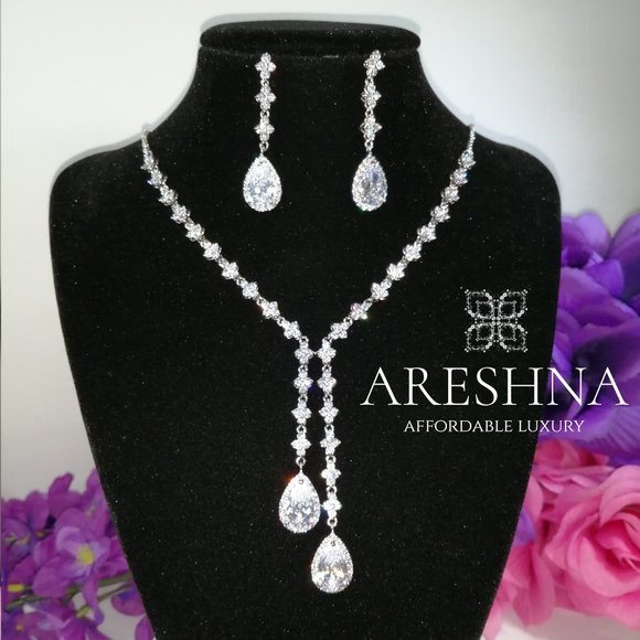Luxury Lariat Diamond Bridal Jewelry Set Necklace and Earrings - Picture 6 of 10